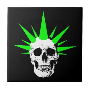 Punk Rock Skull mit Neon Green Spikey Hair Fliese