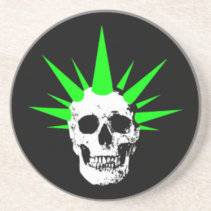 Punk Rock Skull mit Neon Green Spikey Hair Sandstein Untersetzer