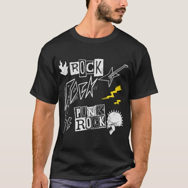 Punk Rock Skull und Gitarre T-Shirt (Vorderseite)