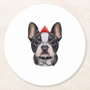 Punk Rock Style French Bulldog für Hund Lover Runder Pappuntersetzer