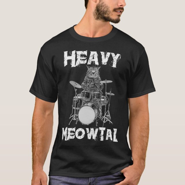 Punk Rock Sunglasses Cat Playing Drums Music Lover T-Shirt (Vorderseite)