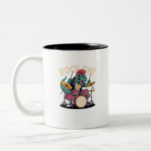 Punk Rock T-Rex Dinosaur Trommler - Perkussion Zweifarbige Tasse