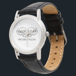 Punk Rock Tattoo Hands Wahre Liebe 42 Jubiläum Armbanduhr<br><div class="desc">Fügen Sie Ihre Namen hinzu, um ein personalisiertes Jubiläumsgeschenk zu erstellen. Diese Armbanduhr zeigt eine einfache schwarze Grafik mit zwei Fäusten mit "TRUE LOVE", die in Tätowierbuchstaben auf den Fingern geschrieben sind, mit den nachfolgenden Namen (oder anderen Schriftart) im Schreibmaschinenstil. Seit dem zweiundvierzigsten Jubiläum ist diese Armbanduhr eine ideale Wahl...</div>