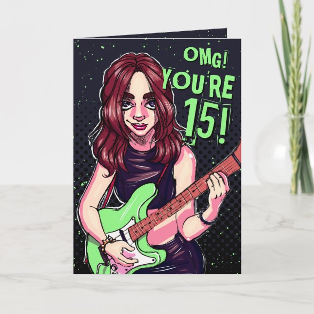 Punk Rock Teen Girl Guitar 15. Geburtstag Karte (Vorderseite)