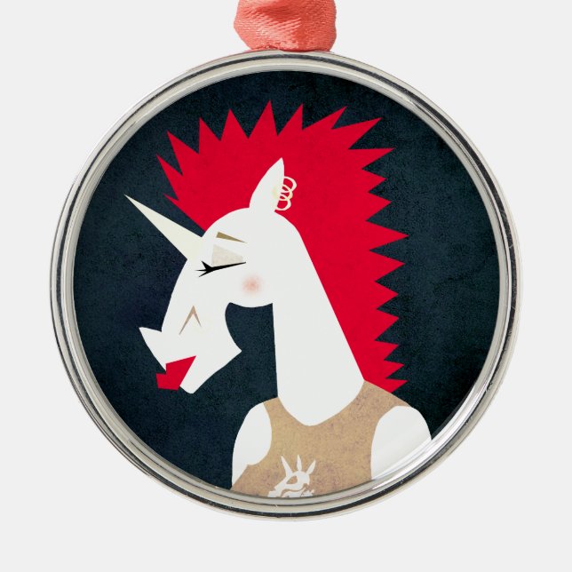 Punk Rock Unicorn Ornament Aus Metall (Vorne)