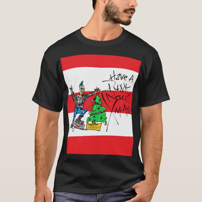 PUNK ROCK XMAS mit Stripes Tshirt (Vorderseite)