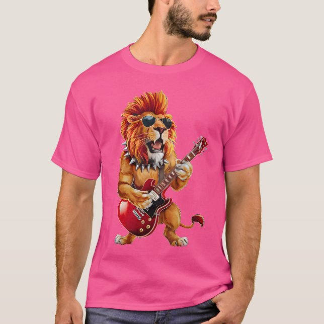 Punk Rock'N Roll Lion Goth Gitarren Band Funny Lio T-Shirt (Vorderseite)