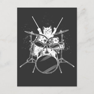 Punk Rockstar Kätzchen Kitty Katze Drummer spielt  Postkarte
