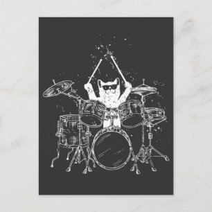 Punk Rockstar Kätzchen Kitty Katze Drummer spielt Postkarte