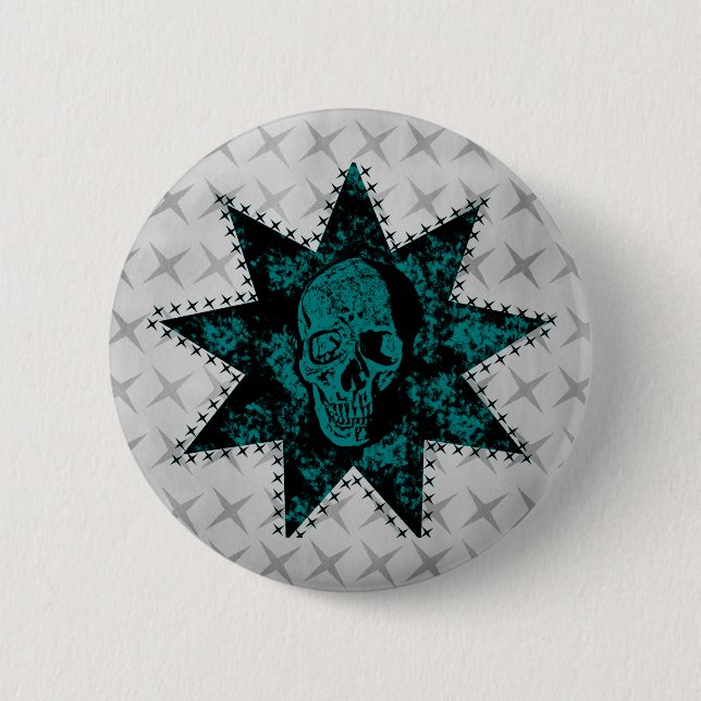 Punk-Schädeltaste (Aquamarin) Button (Vorderseite)