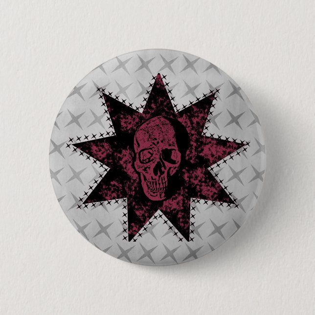 Punk-Schädeltaste (dunkelrosa) Button (Vorderseite)
