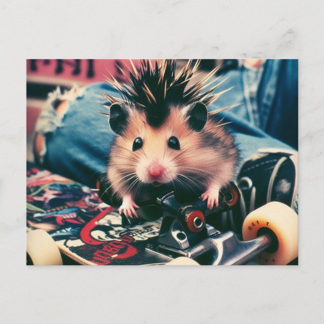 Punk Skateboarding Niedlich Hamster Postkarte (Vorderseite)