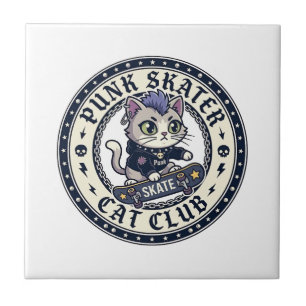 Punk Skater Katze Lustiges Katzenliebhaber-Design Fliese
