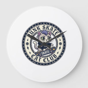 Punk Skater Katze Lustiges Katzenliebhaber-Design  Große Wanduhr