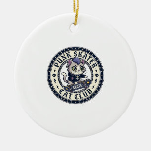 Punk Skater Katze Lustiges Katzenliebhaber-Design Keramik Ornament