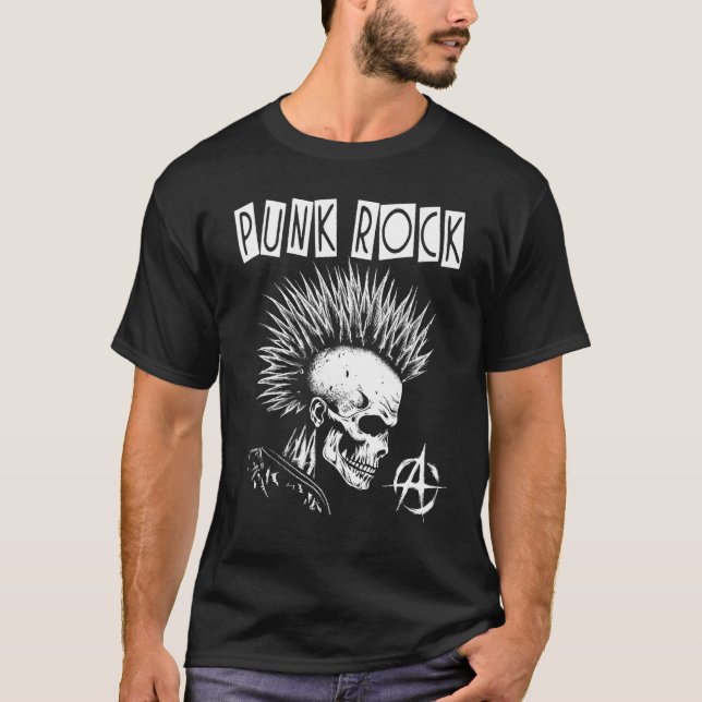 Punk Skull Skeleton With Mohawk Mohican  Punk Rock T-Shirt (Vorderseite)