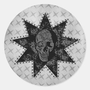 Punk Skull Stickers, Schwarz und Grau Runder Aufkleber