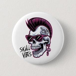 Punk Skull Vibes. Cooler Schädel mit Sonnenbrille Button