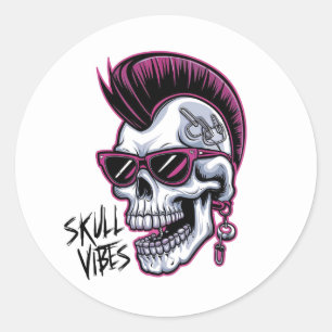 Punk Skull Vibes. Cooler Schädel mit Sonnenbrille Runder Aufkleber