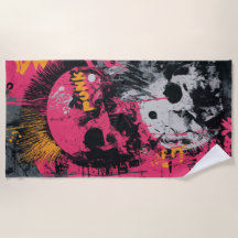 Punk-Totenkopf-Graffiti-Collage in Rosa und Gelb