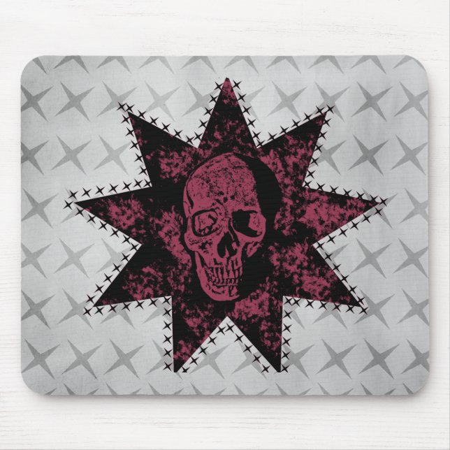 Punk-Totenkopf-Mauspad (Dunkles Rosa) Mousepad (Vorne)