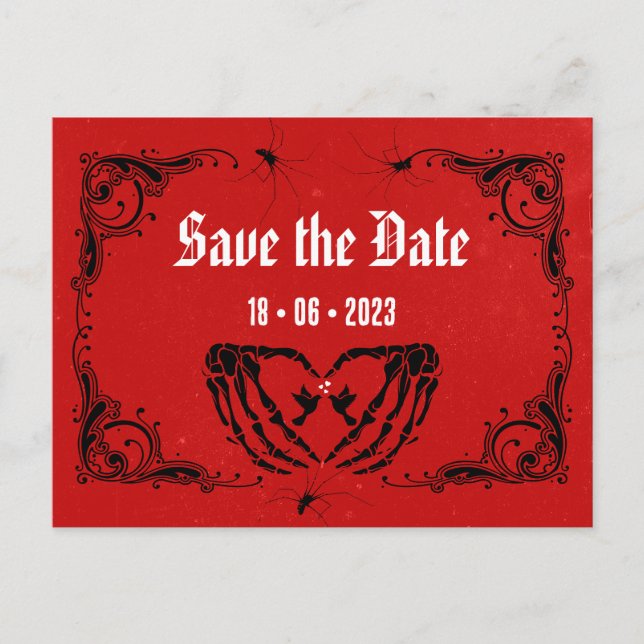 Punk Wedding Save the Date Red Ankündigungspostkarte (Vorderseite)