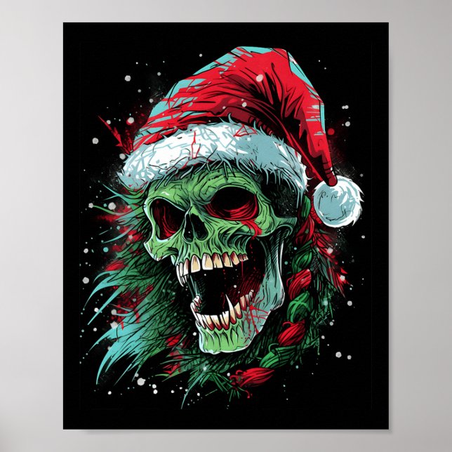 Punked-up Holiday Skull Erhöhen Sie Ihr Weihnachts Poster (Vorne)