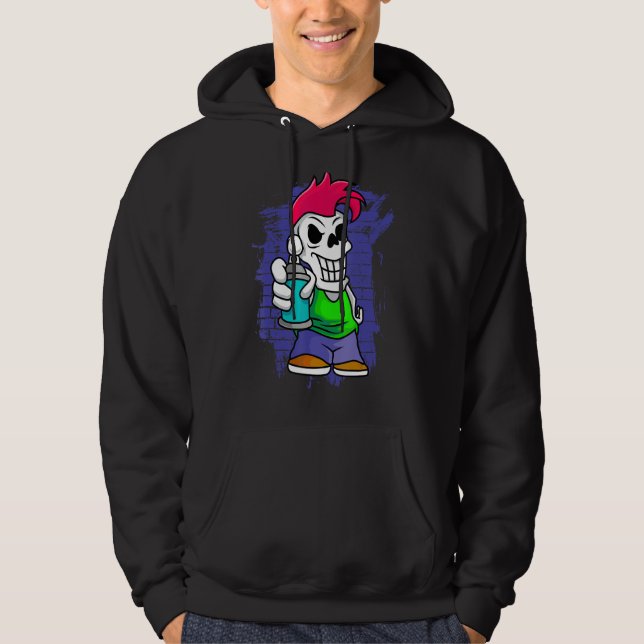 Punker Skeleton mit Spray Can Graffiti Artist Str. Hoodie (Vorderseite)