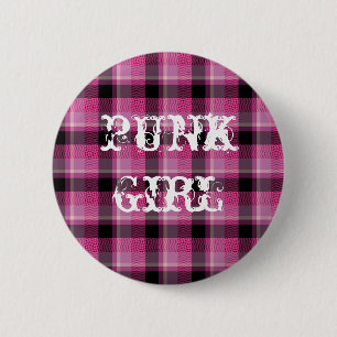 Punkmädchen-Schwarz-Rosa-karierter Knopf Button