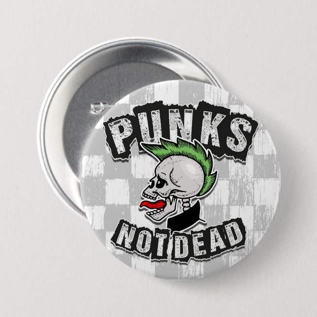Punks nicht tot Schädelmohawk Punk Rock Rocker Button (Vorne & Hinten)