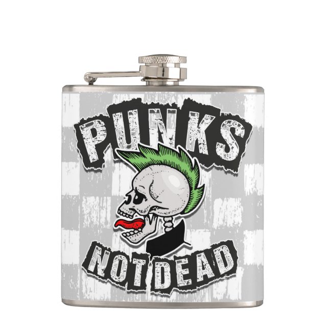 Punks Not Dead Skull Mohawk Punk Rock Rocker Flachmann (Vorderseite)