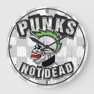 Punks Not Dead Skull Mohawk Punk Rock Rocker Große Wanduhr