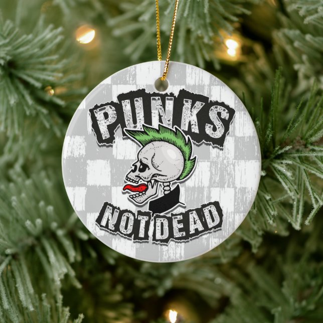 Punks Not Dead Skull Mohawk Punk Rock Rocker Keramik Ornament (Baum)