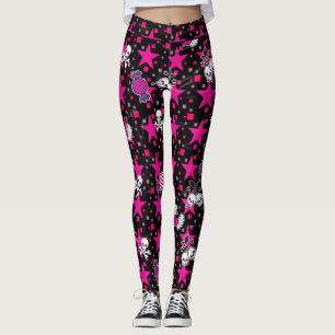 Punkschädel und Süßigkeits-Muster auf rosa Ster Leggings