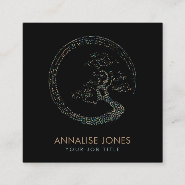 Punkt-Kunst Enso Kreis-Bonsais-Baum-Marmor und Quadratische Visitenkarte (Vorderseite)