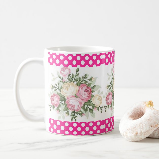 Pünktchen Rosa Blumen Tasse (Mit Donut)