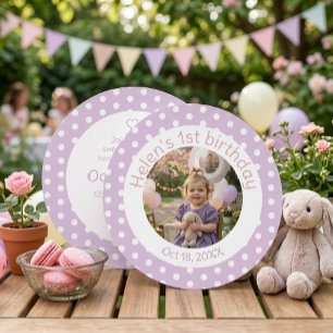 Punkte-Lavendel 1. Geburtstags-Foto-Einladung Einladung