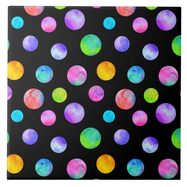 Punkte-Muster mehrfarbig Aquarell Fliese (Vorderseite)