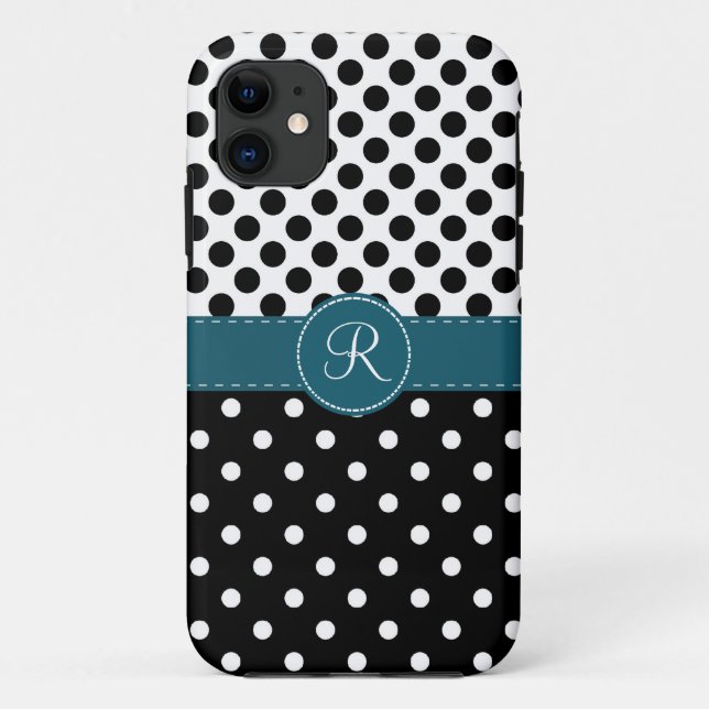 Punkte und aquamarines genähtes Band-Monogramm Case-Mate iPhone Hülle (Rückseite)
