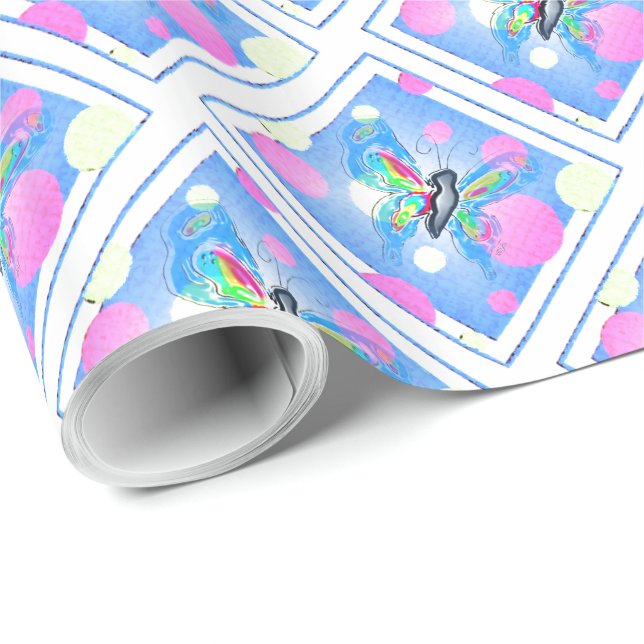 Punkte und Schmetterlinge Geschenkpapier (Rolleneckpunkt)