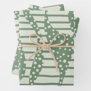 Punkte und Streifen 2 - Grün Geschenkpapier Set