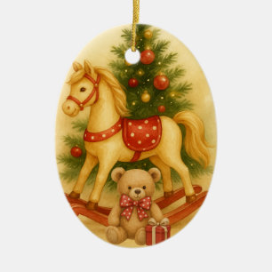 Punkte-Weihnachtsschmuck Vintage-Schaukelpferd Keramik Ornament
