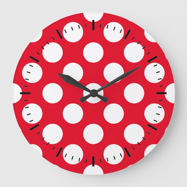 Punkte Weiß Rot Große Wanduhr (Vorderseite)
