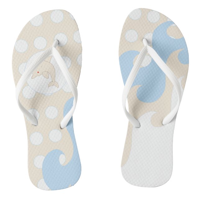 Punkte, Wellen, Dolphin am Meer, cremeblau Flip Flops (Fußbett)