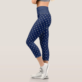 Punktgestepptes Muster Classic Blau und Weiß Capri Leggings
