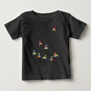 Punktierte Bäume u. niedliche Vogel-bunter Baby T-shirt
