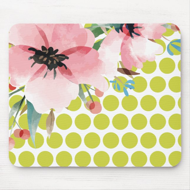 Punktierte Blumenmauspad mit Wasserfarben-Blüte Mousepad (Vorne)