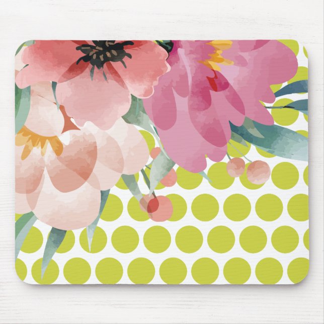 Punktierte Blumenmauspad mit Wasserfarben-Blüte Mousepad (Vorne)