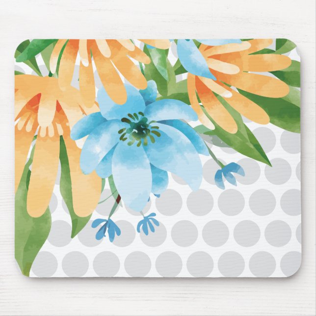 Punktierte Blumenmauspad mit Wasserfarben-Blüte Mousepad (Vorne)