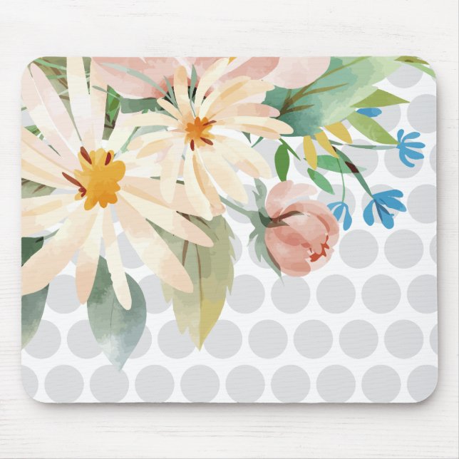 Punktierte Blumenmauspad mit Wasserfarben-Blüte Mousepad (Vorne)